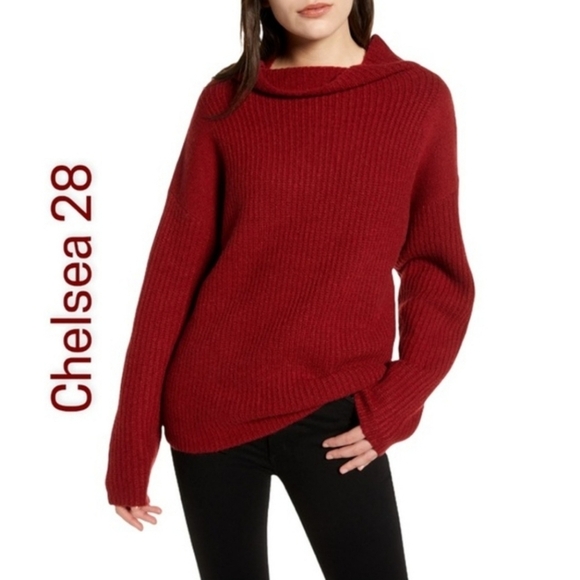 CHELSEA 28 NWOT Rib Funnel Neck Women's Red Sweater Size XXS - Picture 1 of 6